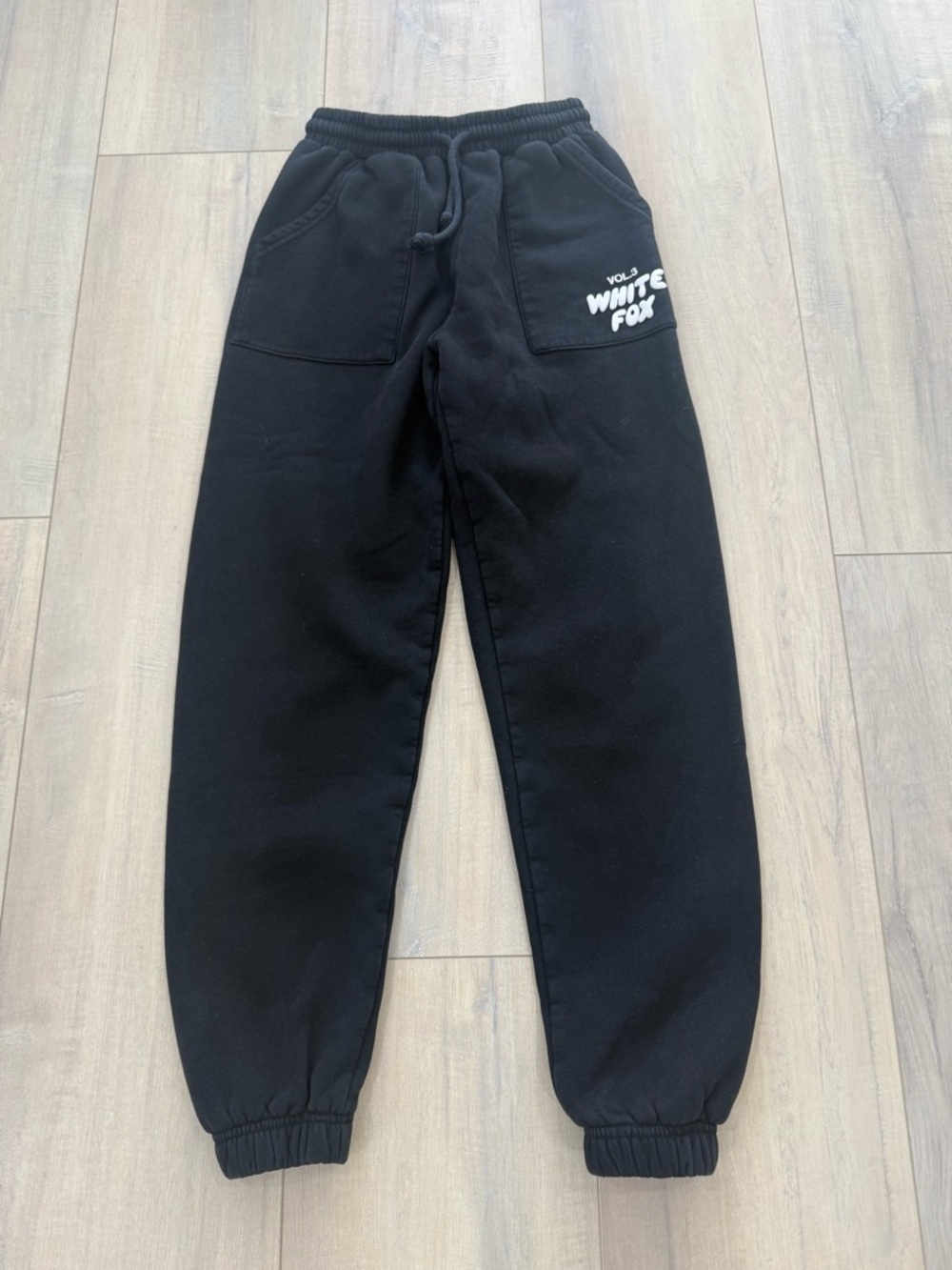 White Fox Boutique Black Logo Jogger Pants